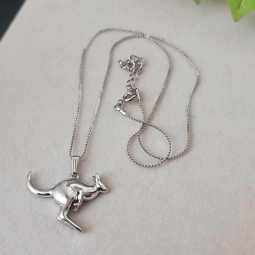 Silver Kangaroo Charm Pendant on Chain Necklace